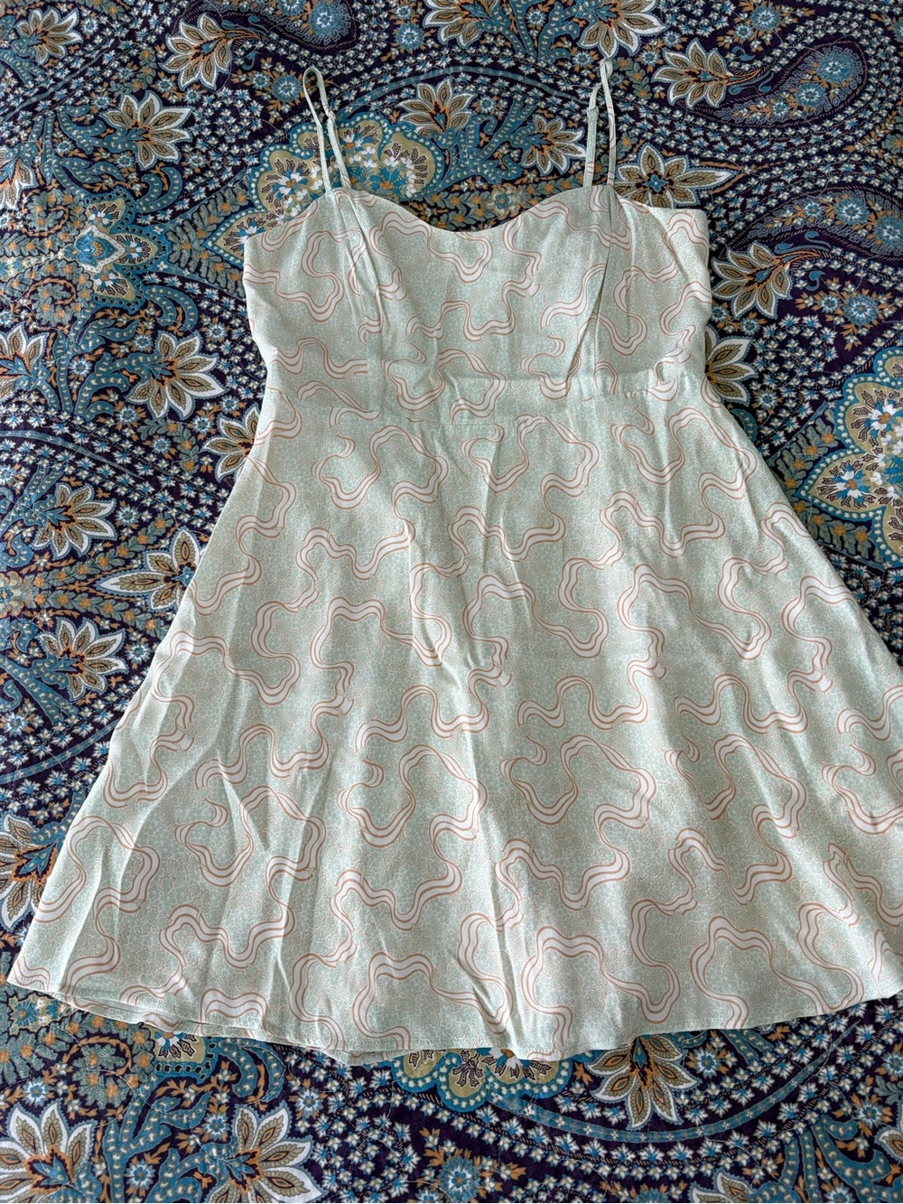 Aritzia Mint Green Mini Dress with Pink Wave Print